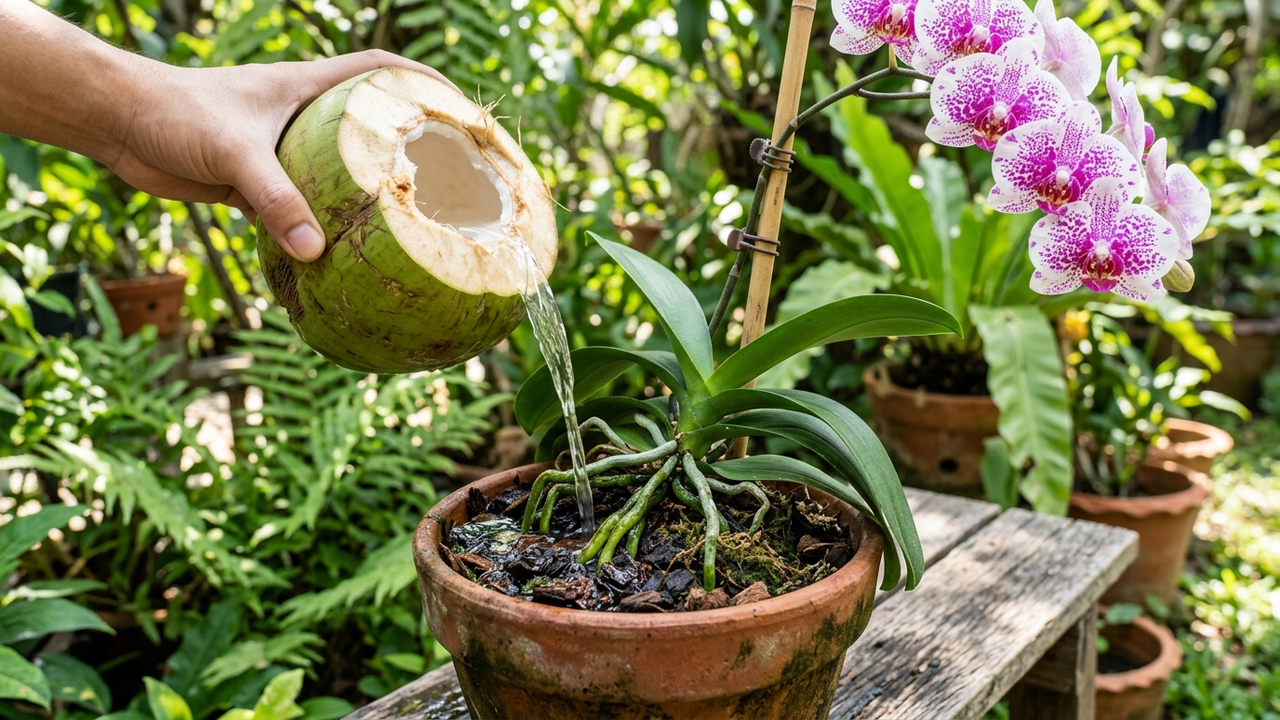 Regar as orquídeas com água de coco natural sem açúcar por 15 dias seguidos: veja o resultado milagroso que acontece nos brotos da raiz