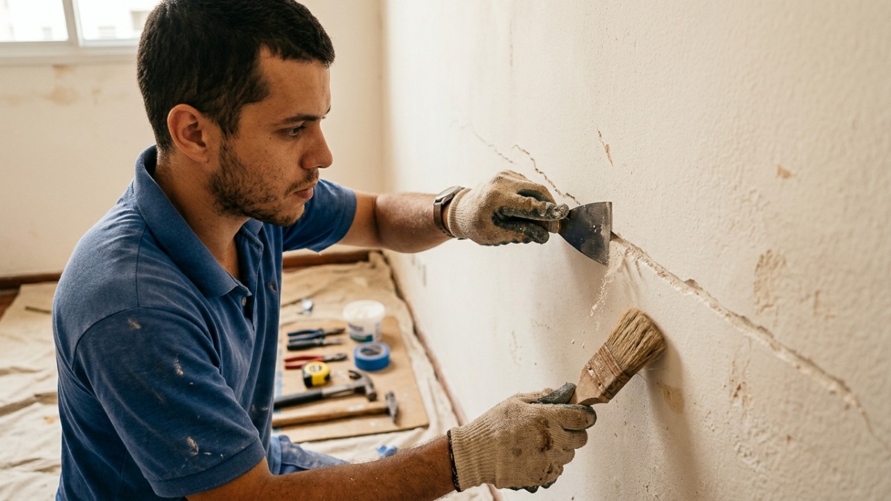 Como fechar trincas na parede e preparar a superfície para receber uma nova pintura