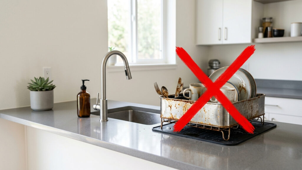 Sem escorredor de inox enferrujado, nem balcão apertado: a esteira enrolável de silicone que virou febre para secar louças na cozinha