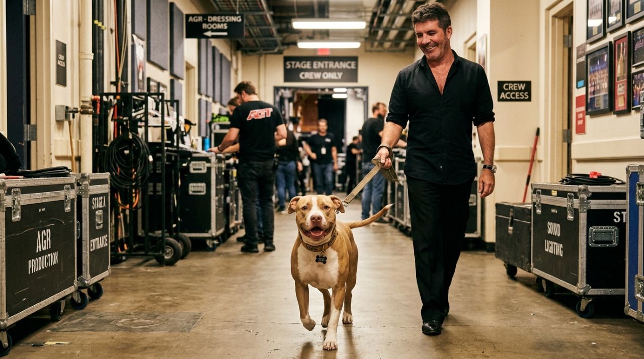 Simon Cowell passeia com pitbull resgatado pelos bastidores do AGT