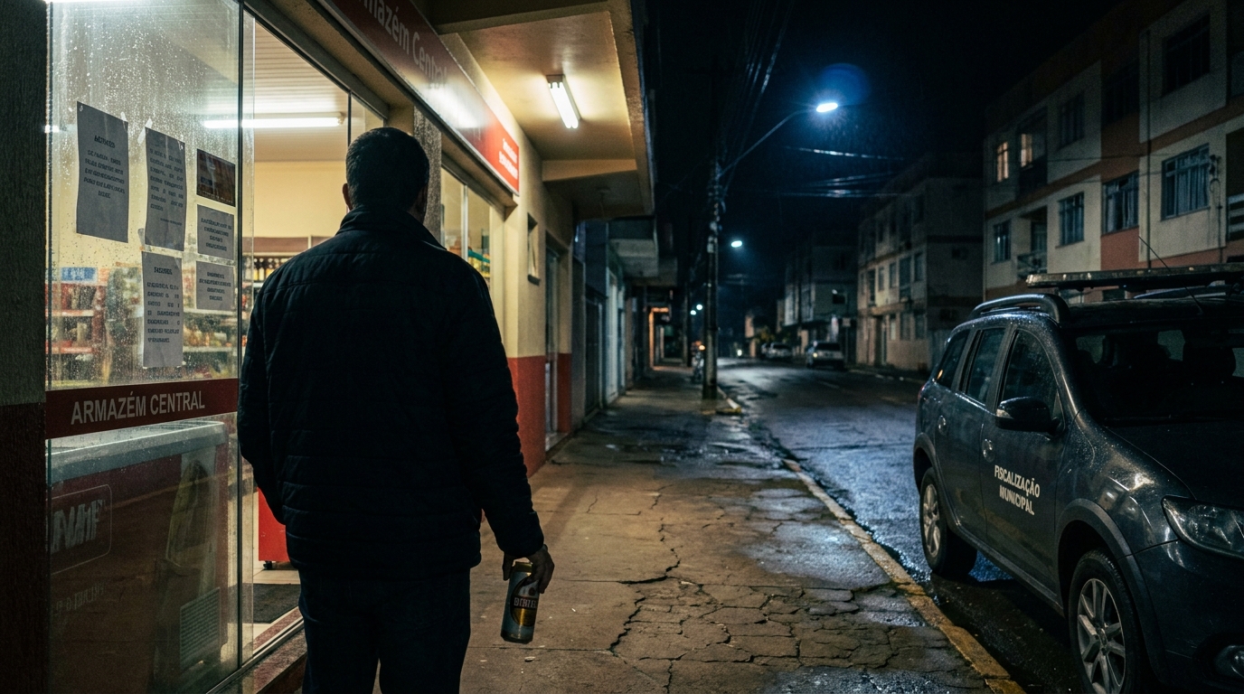 Homem desce para tomar uma cerveja na conveniência perto de casa às 3h da manhã, é abordado pela fiscalização e descobre que uma lei proíbe bebida na rua nesse horário e ainda rende multa de R$ 107,19 para ele e R$ 1.071,92 para o comércio