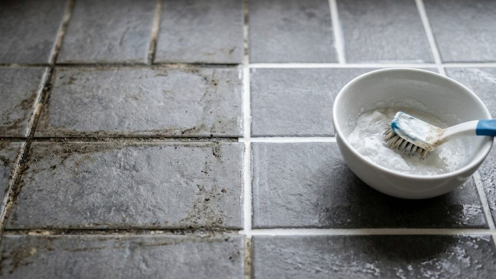 Mistura de bicarbonato com água oxigenada de volume 10: para que serve e por que clareia rejuntes encardidos no banheiro sem esforço