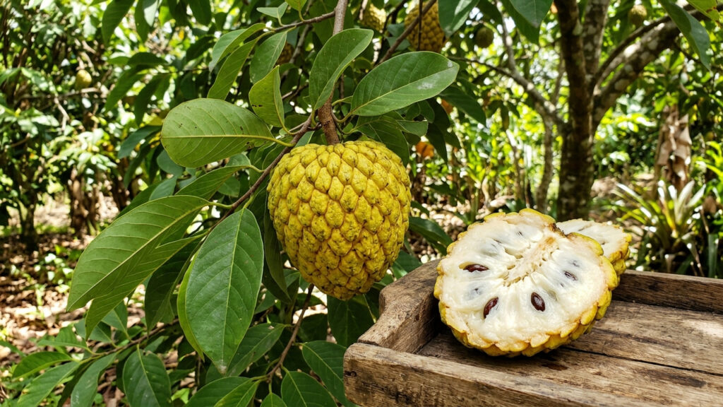 Adeus graviola tradicional: essa fruta de cor amarela e casca escamosa possui uma polpa suculenta com gosto doce de leite condensado e banana