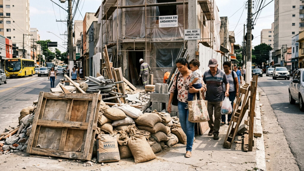 Proprietário empilha sacos de areia na calçada por 3 dias para pequena reforma e fiscal de prefeitura aplica autuação pesada de R$ 800 reais