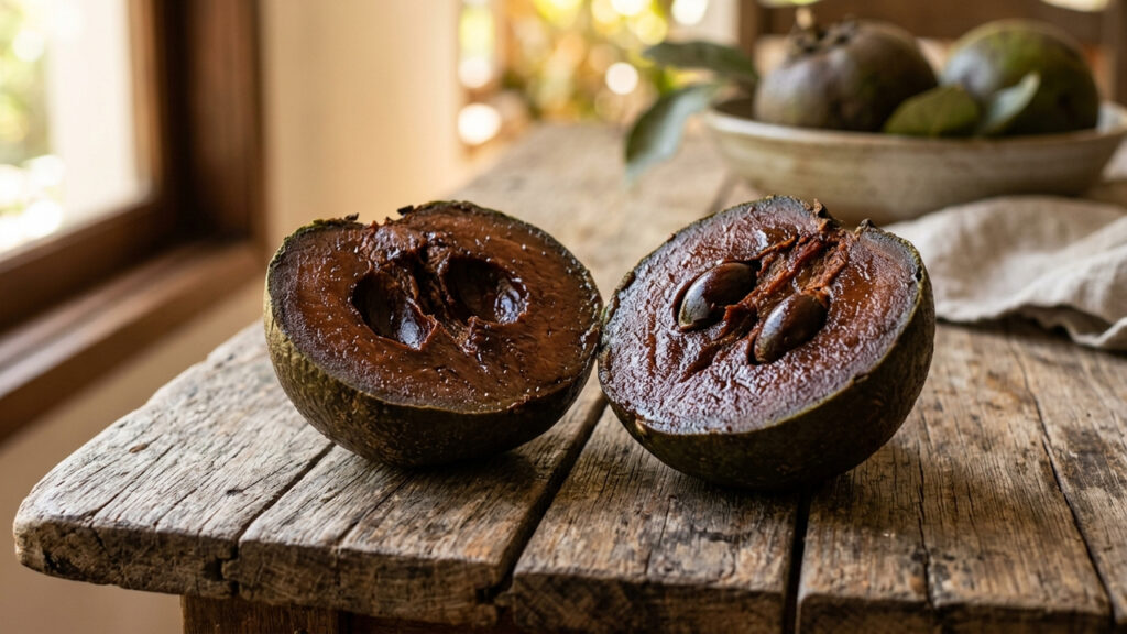 Adeus, cacau: essa fruta exótica possui uma polpa cremosa por dentro com a exata cor, brilho e textura de um autêntico doce de chocolate de colher