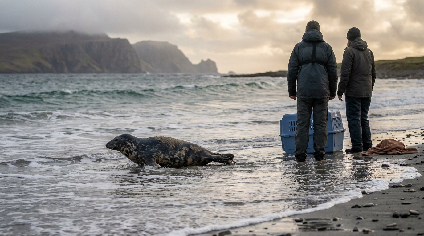 Em 1987, uma mulher nas Ilhas Shetland resgatou um filhote de foca abandonada e, quase 40 anos depois, seu santuário continua salvando focas órfãs