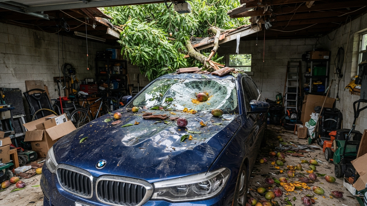 Morador processa vizinho após mangas de árvore vizinha caírem e amassarem seu carro na garagem: lei obriga dono da planta a pagar indenização