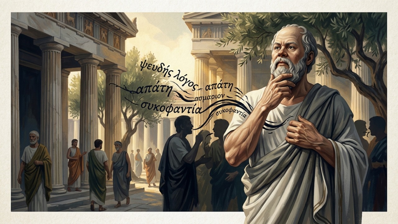 Frase de Sócrates sobre a mentira: “Palavras falsas não são apenas más por si mesmas, mas também infectam a alma.” Uma reflexão sobre verdade e caráter