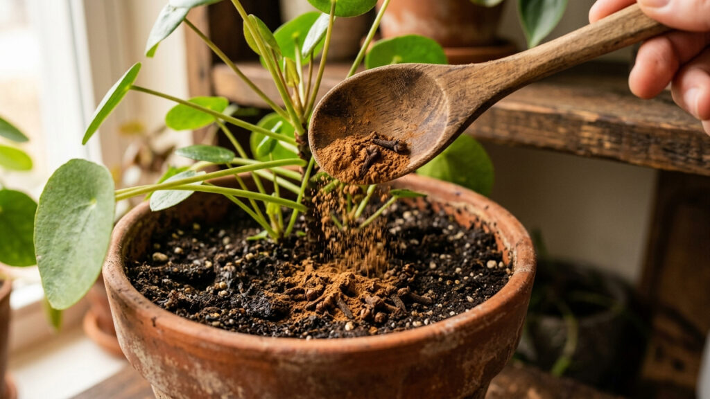 Colocar uma colher de pó de canela com cravos na terra do vaso por 7 dias: veja o que aconteceu com os mosquitos pretos da planta