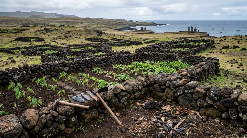 Quando o navio holandês Roggeveen ancorou perto da Ilha de Páscoa no Domingo de Páscoa de 1722, sua tripulação contou entre 2.000 e 3.000 ilhéus vivendo ao lado de 900 estátuas que ninguém conseguia explicar