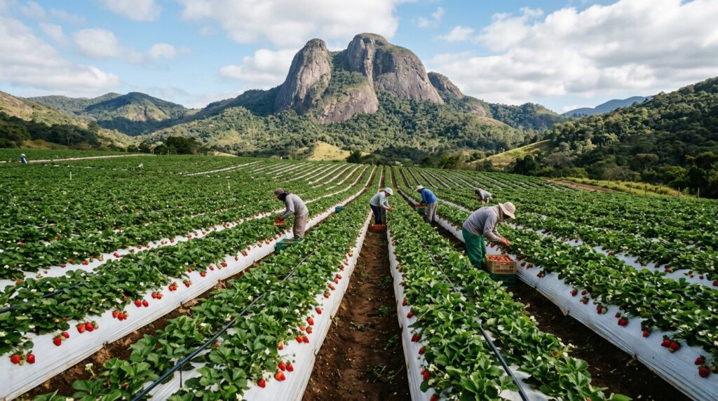O município pequeno que virou referência nacional na produção de morangos e atrai turistas atrás do sabor da serra