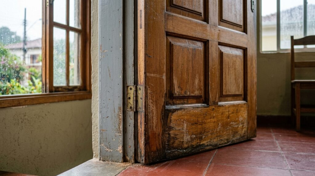 Como recuperar uma porta de madeira inchada e raspando, controlar a umidade e evitar que ela volte a emperrar