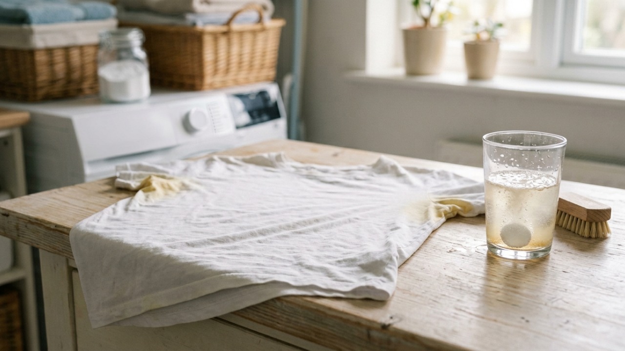Camisetas brancas amareladas e manchas de suor podem ficar no passado: coloque uma aspirina na hora da lavagem para recuperar o tecido