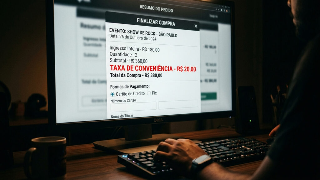 Empresa cobra R$ 20 de taxa de conveniência na venda online sem opção presencial: Justiça condena e obriga devolução por configurar venda casada