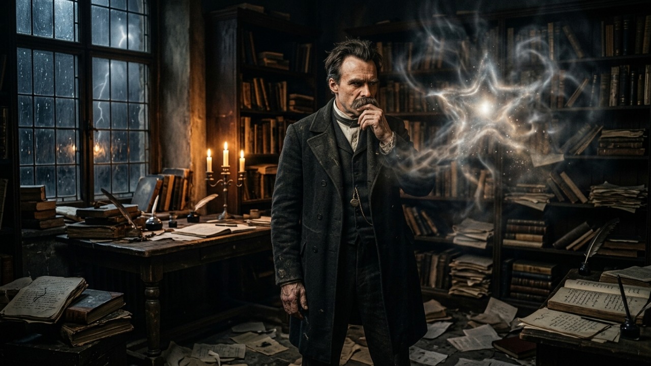 Mensagem de Friedrich Nietzsche: “É preciso ter o caos dentro de si para gerar uma estrela dançante.” Uma reflexão sobre como momentos difíceis também podem despertar grandeza