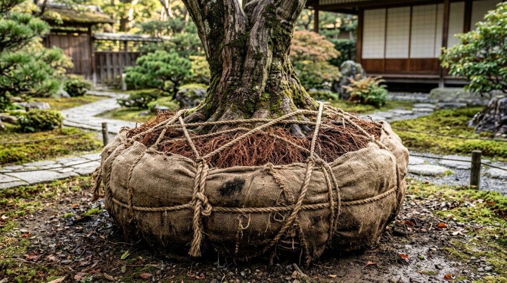 No Japão, árvores centenárias não são derrubadas para construção. Em vez disso, arboristas passam meses preparando suas raízes para o transplante