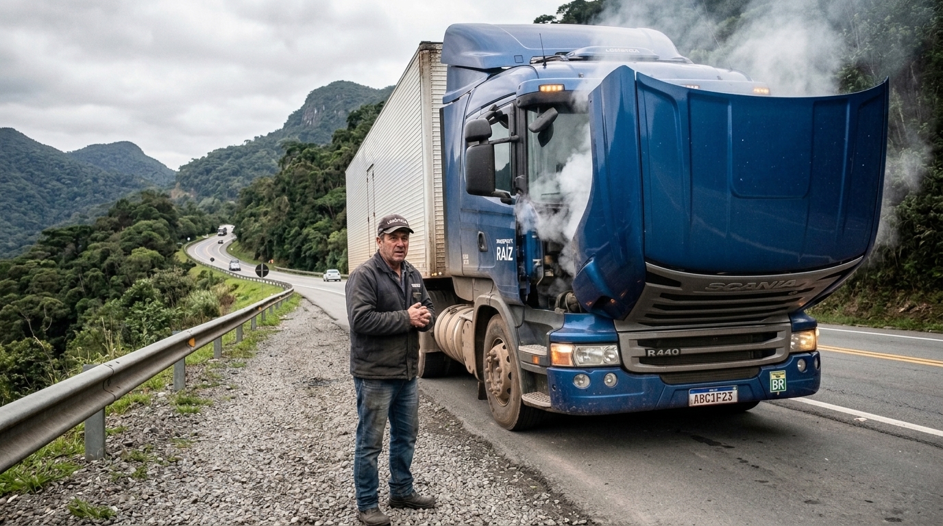 Caminhoneiro compra truck por consórcio após 6 anos de parcela, roda 3.200 km e o turbo estoura na serra, guincho custa R$ 4.500, conserto R$ 22 mil e o seguro que ele achava que cobria avaria mecânica só cobre colisão