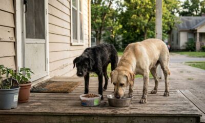 Cães de rua dormem na varanda do Airbnb de uma mulher por 4 dias até conquistarem um novo lar
