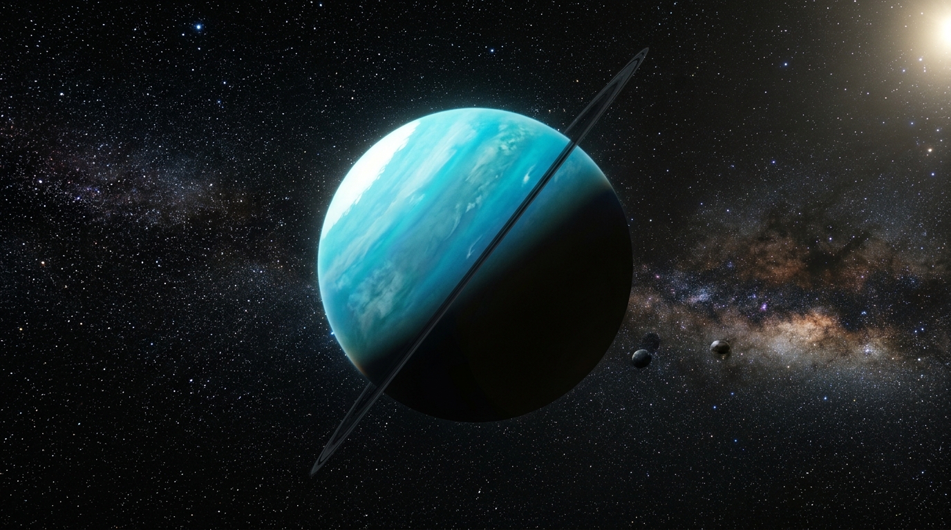 Por que Urano gira praticamente de lado em relação aos outros planetas?