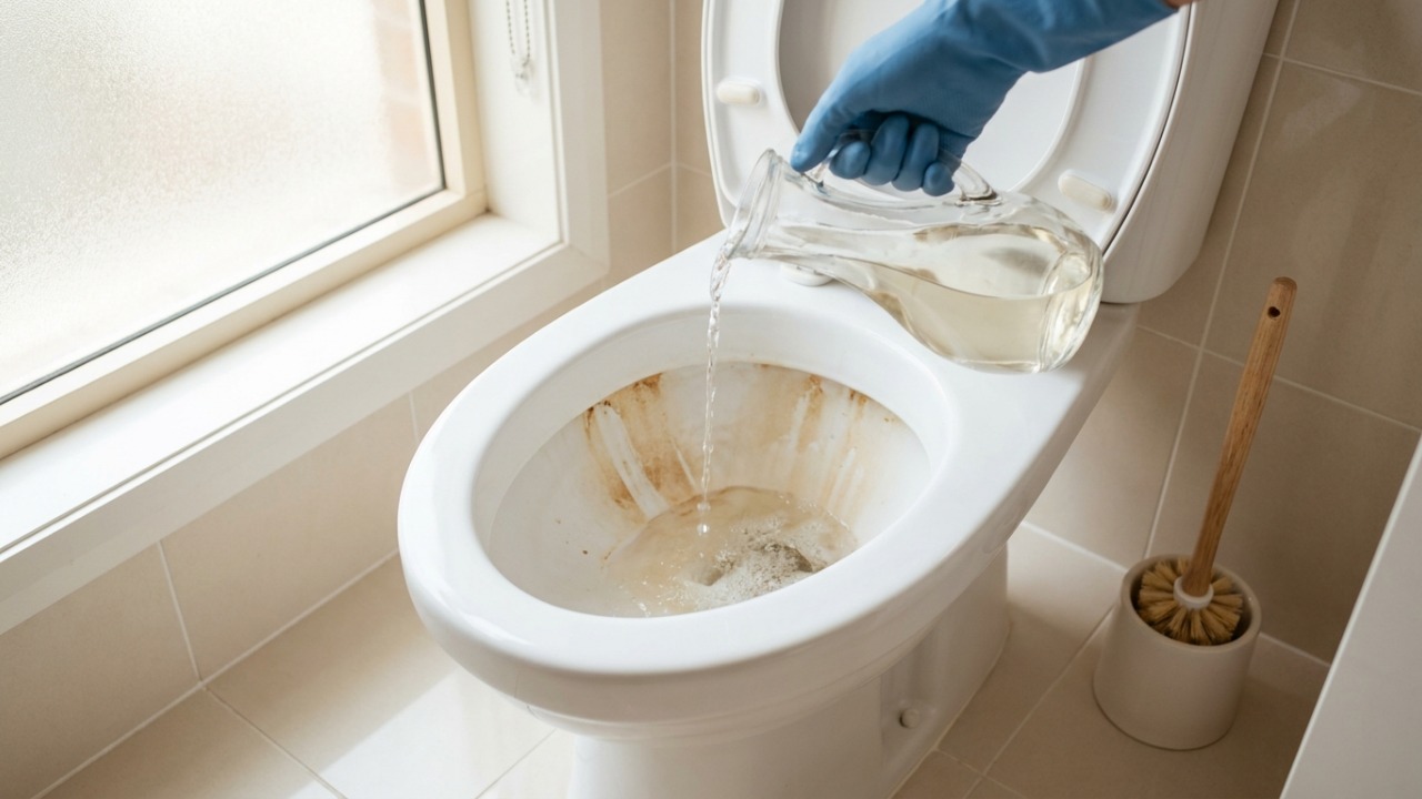 Nem água sanitária nem produto caro: o vinagre pode ajudar a remover as manchas marrons acumuladas no vaso sanitário