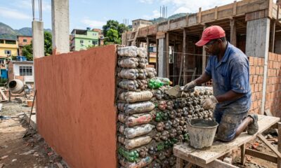 Nem tijolo, nem bloco: o material feito de garrafa PET que isola calor, abafa o barulho e já ergue casas inteiras no Brasil 
