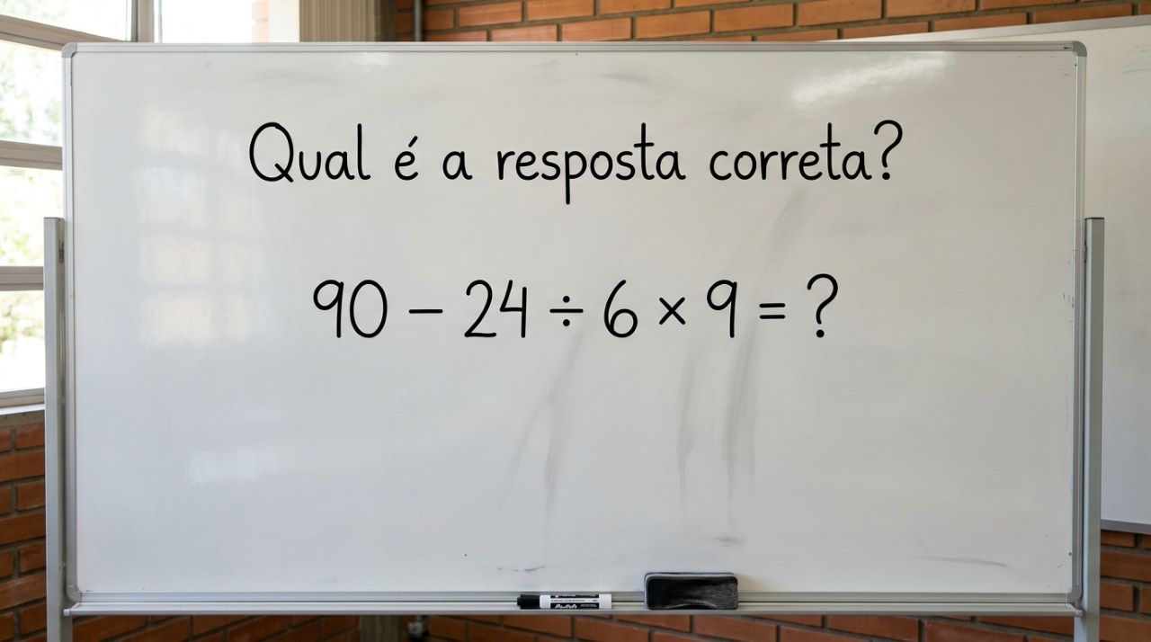 O cálculo 90 – 24 ÷ 6 × 9 parece fácil demais para ter uma pegadinha