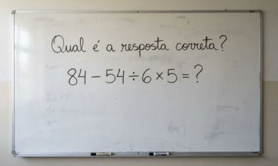 A expressão 84 – 54 ÷ 6 × 5 parece simples, mas confunde muita gente. Você resolve sem calculadora?