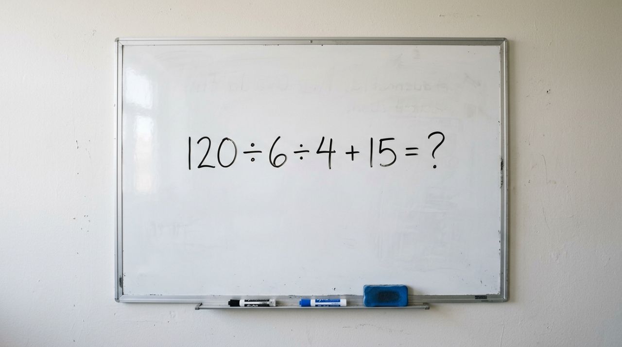 A conta 120 ÷ 6 ÷ 4 + 15 tem apenas um resultado, mas a divisão consecutiva confunde a maioria
