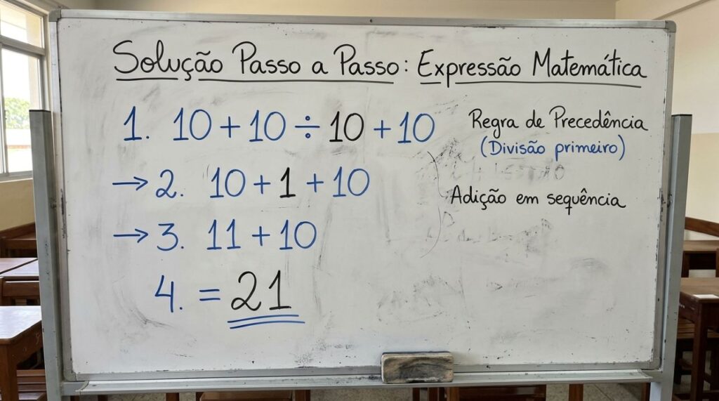 Você consegue resolver o desafio 10 + 10 ÷ 10 + 10 sem usar calculadora?