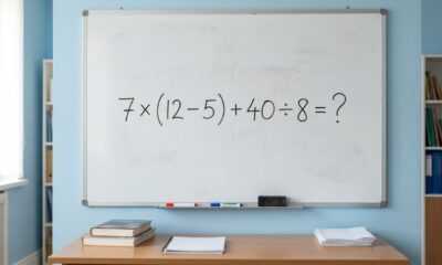 Apenas quem presta atenção chega ao resultado correto de 7 × (12 − 5) + 40 ÷ 8
