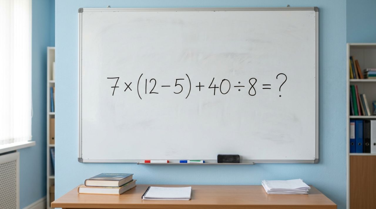 Apenas quem presta atenção chega ao resultado correto de 7 × (12 − 5) + 40 ÷ 8