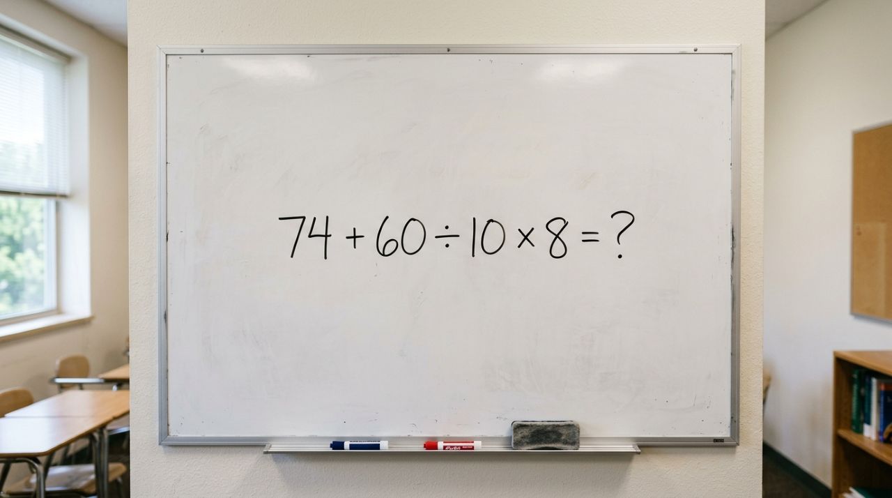 O desafio 74 + 60 ÷ 10 × 8 parece fácil, mas muitos caem na pegadinha
