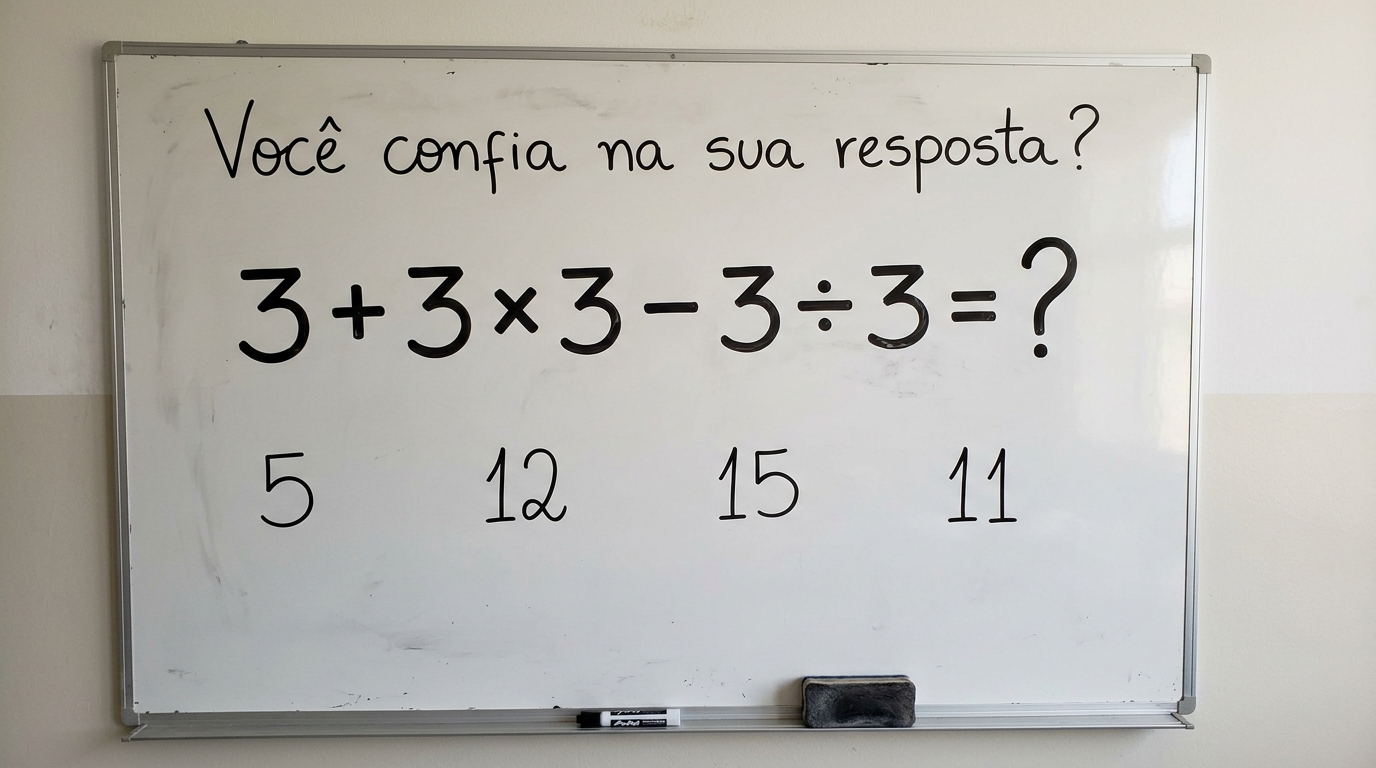 O cálculo 3 + 3 × 3 – 3 ÷ 3 parece simples, mas 78% das pessoas erram porque esquecem uma regra que aprenderam na quinta série