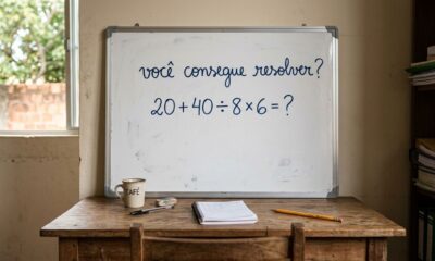 O cálculo 20 + 40 ÷ 8 × 6 parece fácil, mas poucos acertam de primeira