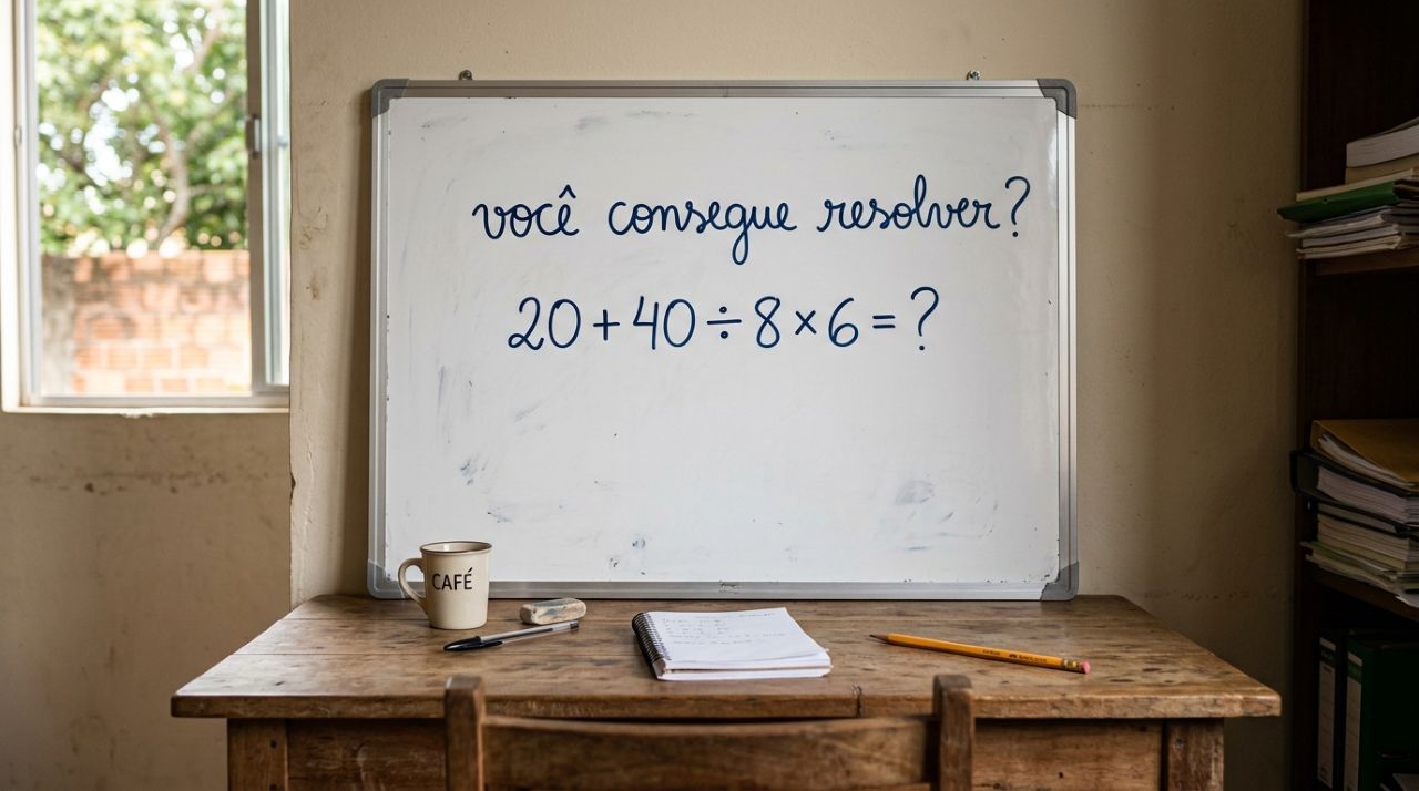 O cálculo 20 + 40 ÷ 8 × 6 parece fácil, mas poucos acertam de primeira