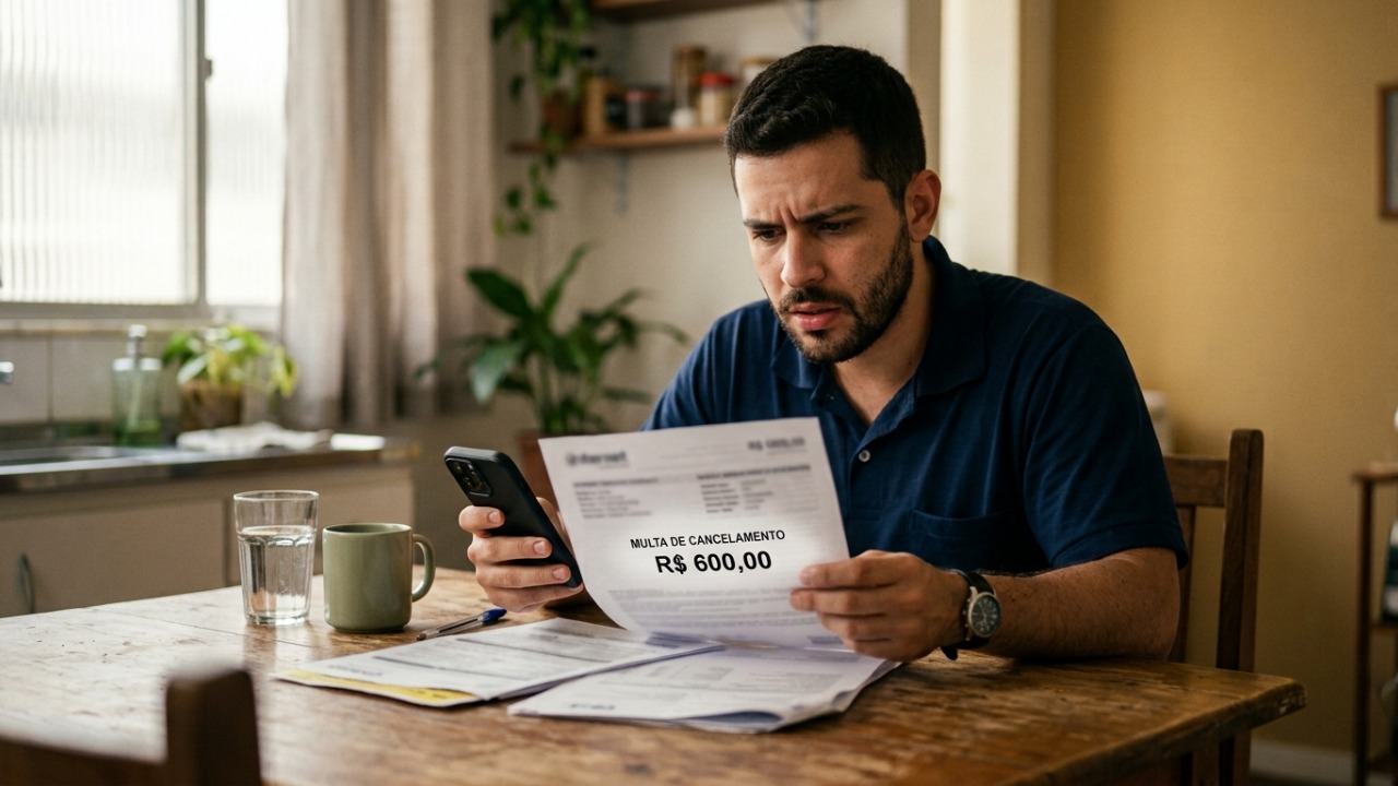 Trabalhador tenta cancelar internet que falha há quatro meses, operadora exige multa de R$ 600 e diz que o contrato ainda está na fidelidade