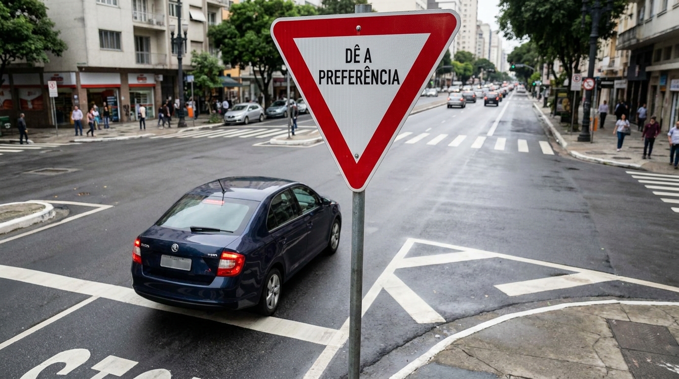 O que significa a placa triangular com borda vermelha que muitos motoristas confundem no trânsito