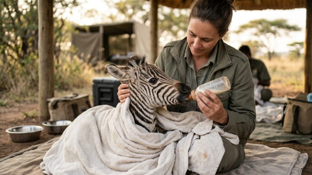 Filhote de zebra com poucos dias de vida cai em uma represa e, prestes a se afogar, estende as patas aos socorristas, protagonizando um resgate emocionante