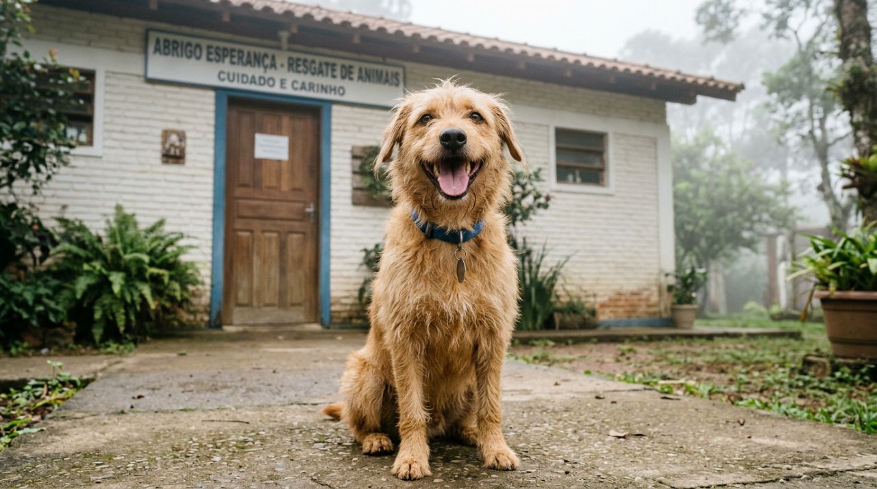Cachorro desgrenhado dá um sorriso irresistível para conquistar uma família