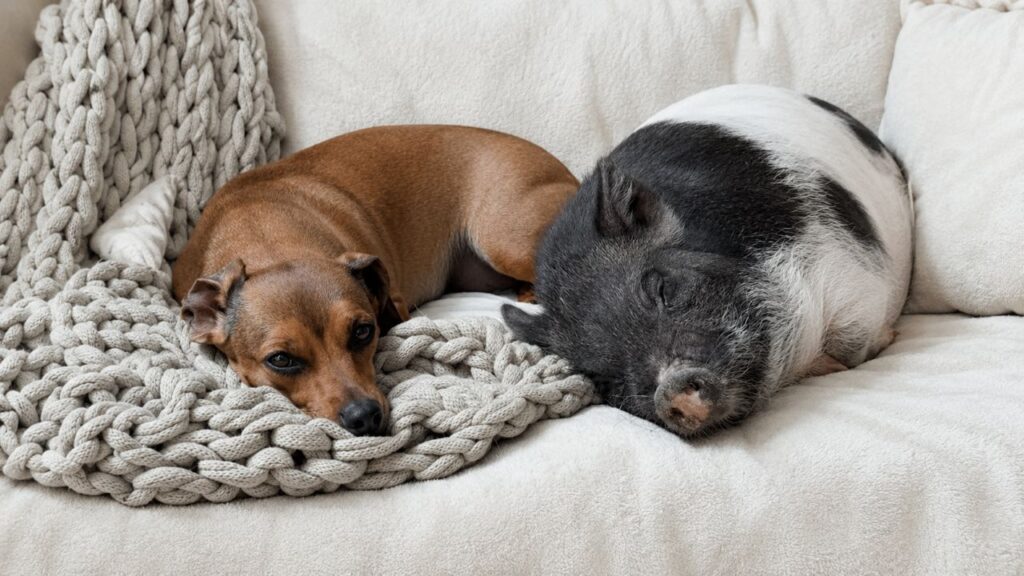 Dachshund encontra um leitão sozinho e o confunde com um de seus cachorrinhos