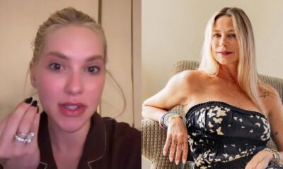 Virginia Fonseca loira gesticulando e Luana Piovani loira em vestido de borboletas