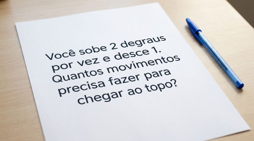 Apenas 34% resolvem este desafio: Você sobe 2 degraus por vez e desce 1. Quantos movimentos precisa fazer para chegar ao topo?