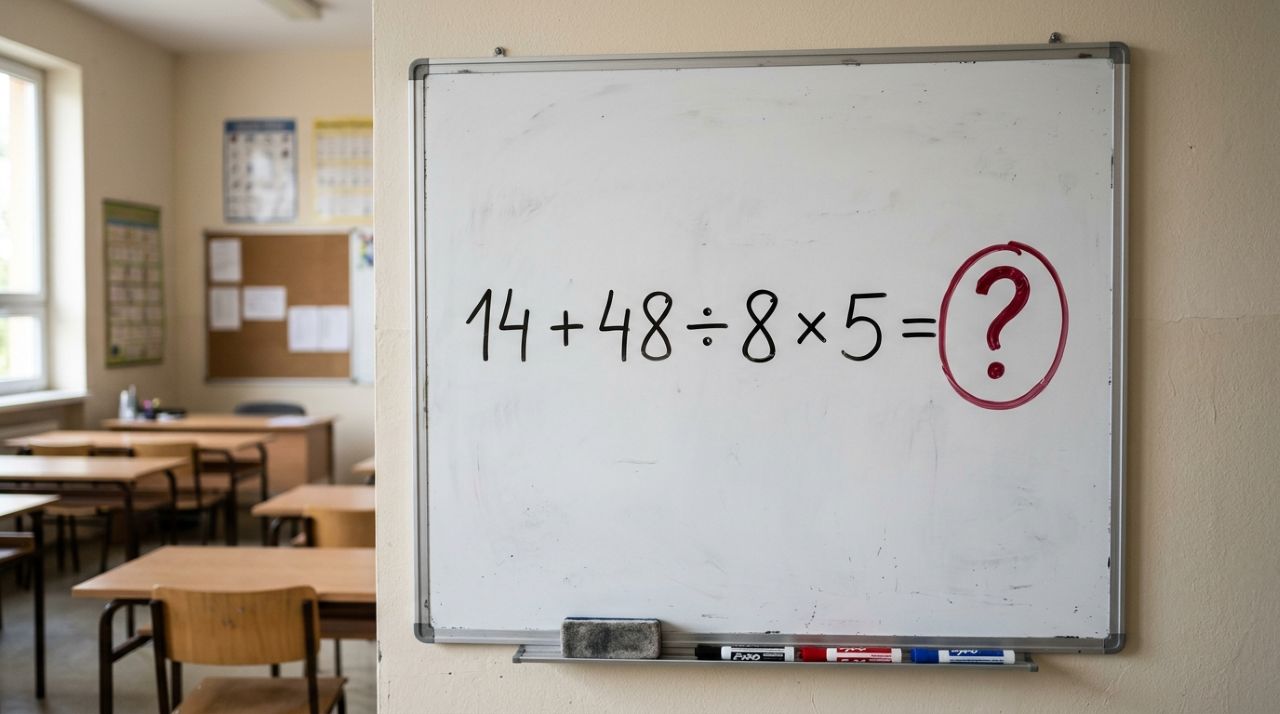 O cálculo 14 + 48 ÷ 8 × 5 parece fácil, mas poucos acertam de primeira