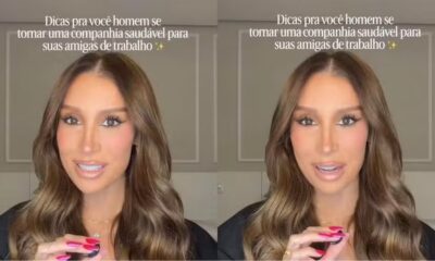 Bianca Andrade sorrindo, com cabelo castanho, e texto com dicas de trabalho