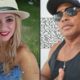 Retratos lado a lado de mulher loira de chapéu e homem com boné e óculos escuros