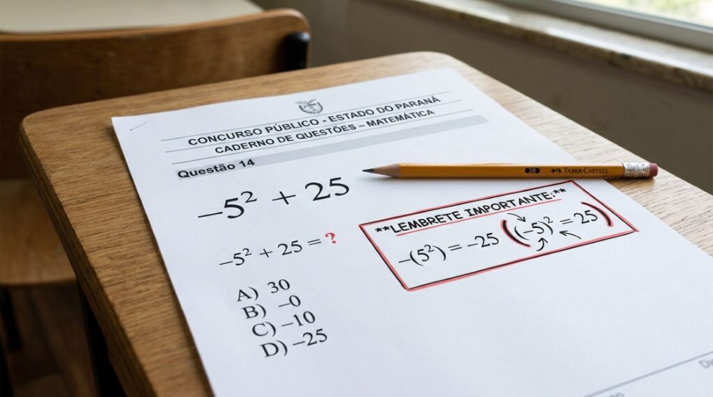 Parece matéria do 6º ano, mas a maioria dos adultos erra esta conta em concursos: resolva -5² + 25 sem calculadora