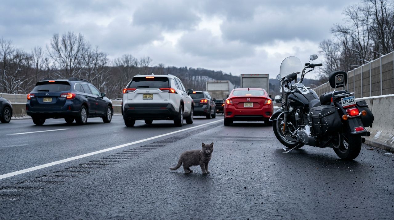 Motociclista para na rodovia ao notar que “lixo” na pista estava respirando