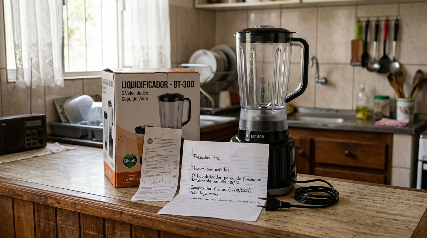 Mulher compra um liquidificador de R$ 180 que para de funcionar em uma semana, a loja aponta a plaquinha de "não trocamos" e ela descobre que, em caso de defeito, o CDC dá à loja só 30 dias para consertar antes de devolver o dinheiro