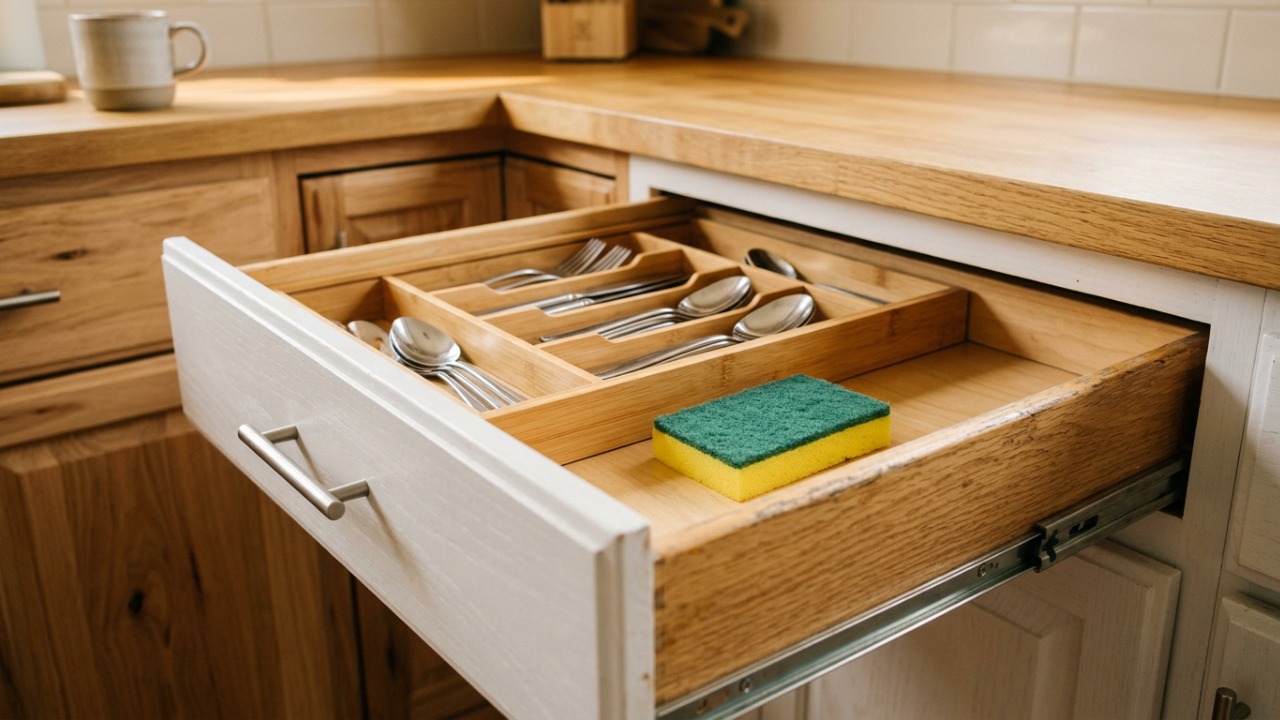 Guardar uma esponja seca no gaveteiro de talheres: para que serve e por que recomendam esse truque antigo na cozinha
