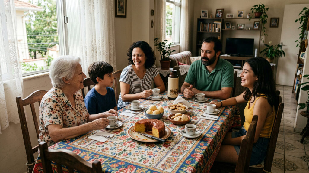 Conversas depois do jantar aqueciam o coração e criavam memórias de infância que nunca foram embora